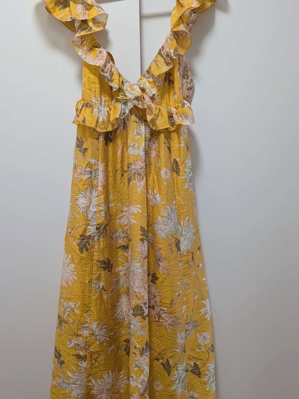 H&M Yellow Floral Maxi Dress with Ruffle Straps